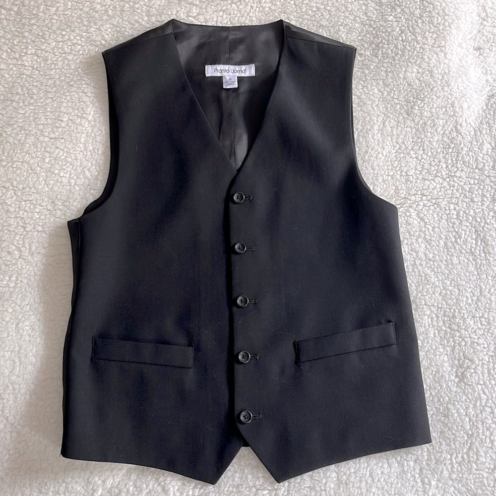 Mens Black Wool Dress Vest, S